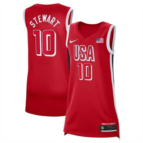 Womens USA Basketball #10 Breanna Stewart Red 2024 Swingman Stitched Jersey